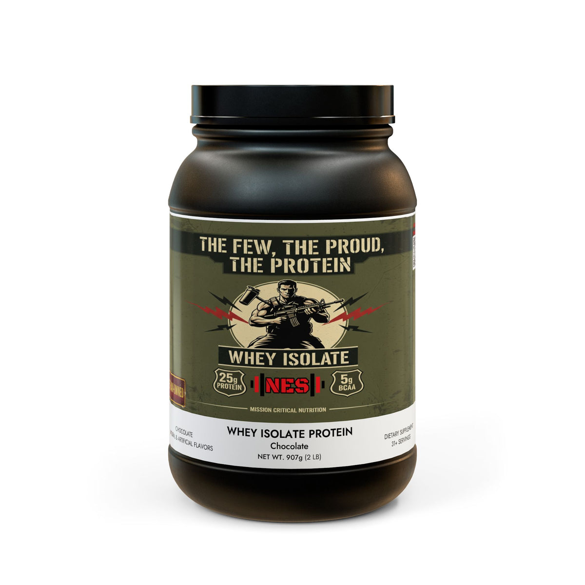The Few, The Proud, The Protein - Whey Isolate Protein Supplement (907g), Black tub + lid / Chocolate